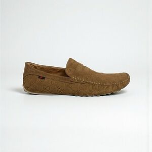 Gucci GG Monogram Guccissima Driving Loafers In Tan | Size EU 41